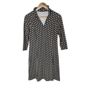 J. McLaughlin Printed V Neck Collared Dress Size Small